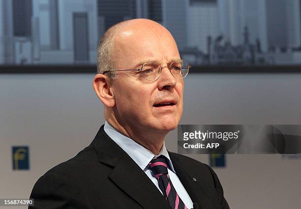 Martin Blessing, CEO of the Commerzbank addresses the audience during the European Banking Congress EBC in Frankfurt, central Germany, on November...