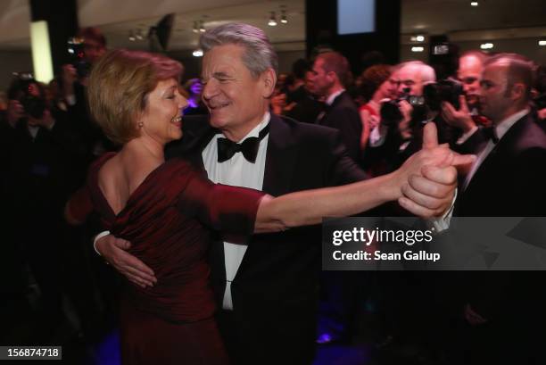 German President Joachim Gauck and his partner Daniela Schadt dance the opening waltz at the 2012 Bundespresseball at the Intercontinental Hotel on...