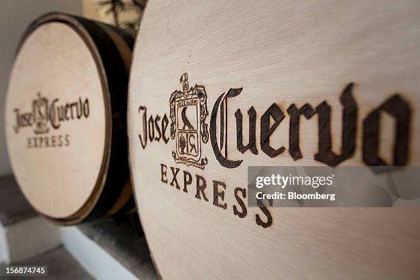 Barrels of Jose Cuervo tequila sit on display at the Tequila Cuervo La Rojena S.A. De C.V. Distillery plant in Guadalajara, Mexico, on Thursday, Nov....