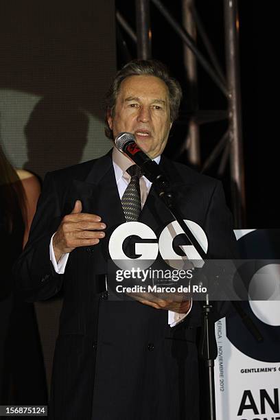 Businessman Jose Koechlin recieves the award during the awards ceremony GQ Men of the Year 2012 at La Huaca Pucllana on November 23, 2012 in Lima,...