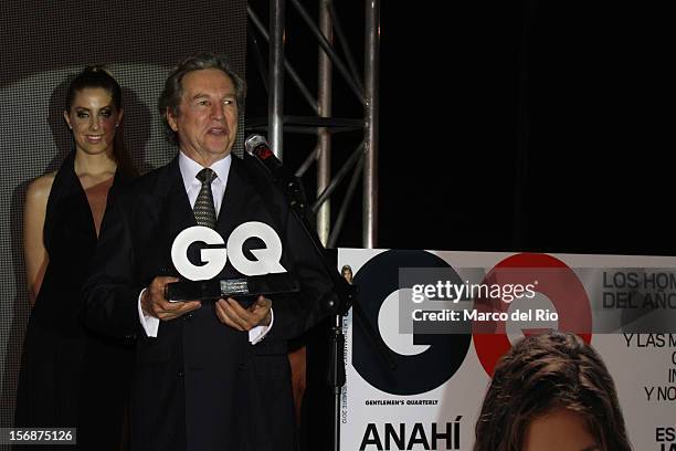 Businessman Jose Koechlin recieves the award during the awards ceremony GQ Men of the Year 2012 at La Huaca Pucllana on November 23, 2012 in Lima,...