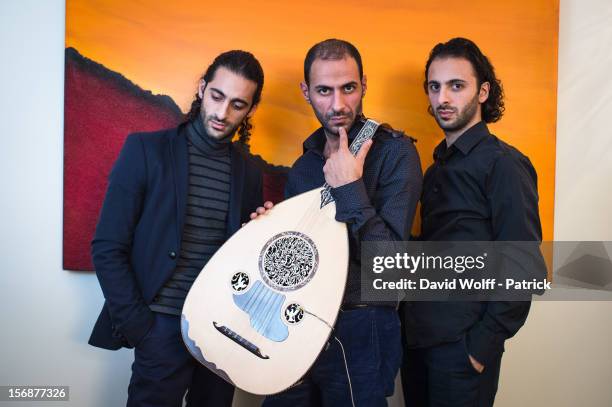 Adnan Joubran, Wissam Joubran and Samir Joubran of Le Trio Joubran pose during a portrait session on November 23, 2012 in Paris, France.