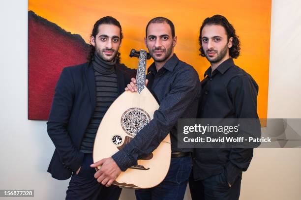 Adnan Joubran, Wissam Joubran and Samir Joubran of Le Trio Joubran pose during a portrait session on November 23, 2012 in Paris, France.