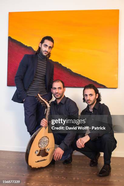 Adnan Joubran, Wissam Joubran and Samir Joubran of Le Trio Joubran pose during a portrait session on November 23, 2012 in Paris, France.