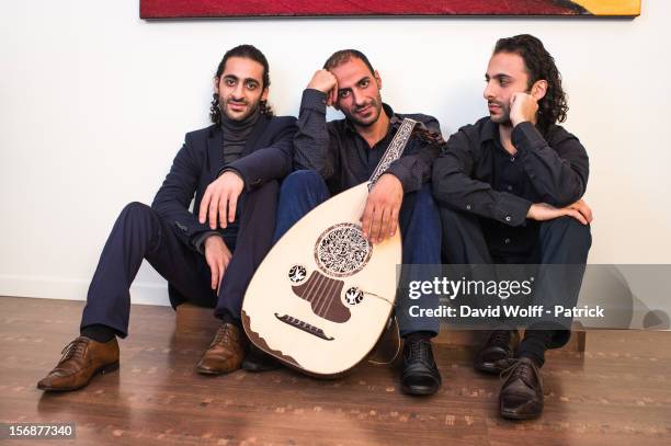 Adnan Joubran, Wissam Joubran and Samir Joubran of Le Trio Joubran pose during a portrait session on November 23, 2012 in Paris, France.