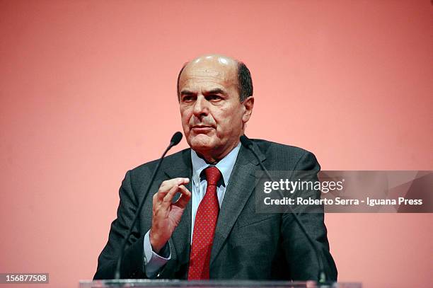 Italian Democratic Party's Secretary Pierluigi Bersani hold his speech to his supporters at PalaDozza on November 23, 2012 in Bologna, Italy....