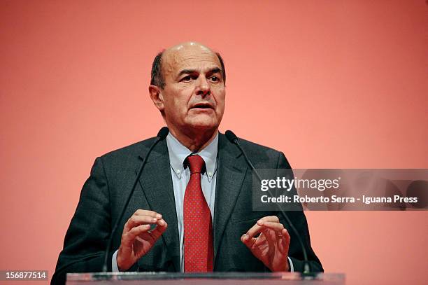 Italian Democratic Party's Secretary Pierluigi Bersani hold his speech to his supporters at PalaDozza on November 23, 2012 in Bologna, Italy....