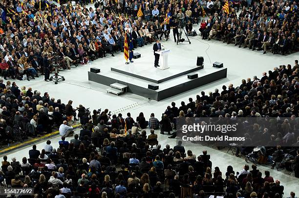 President of Catalonia and President of the Pro-independent political party Convergence and Union Artur Mas speaks during the closing rally ahead of...