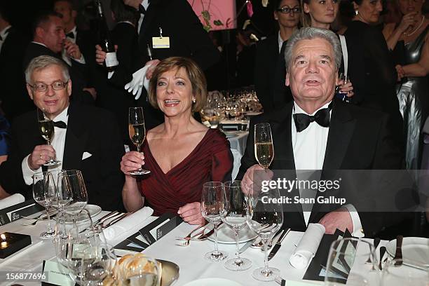 German President Joachim Gauck , his partner Daniela Schadt and Bundespresseball Chairman Gregor Mayntz attend the 2012 Bundespresseball at the...