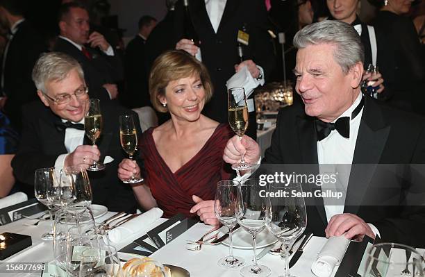 German President Joachim Gauck , his partner Daniela Schadt and Bundespresseball Chairman Gregor Mayntz attend the 2012 Bundespresseball at the...