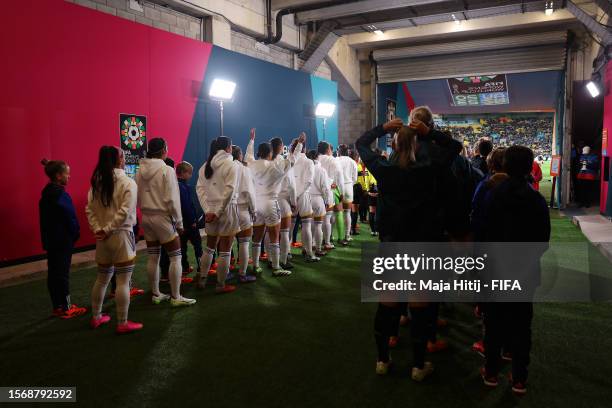 Players line up in the tunnel prior to the FIFA Women's World Cup Australia & New Zealand 2023 Group A match between New Zealand and Philippines at...