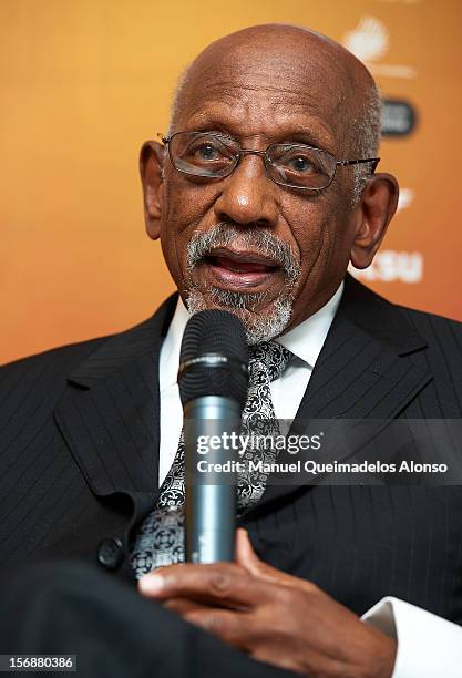 Harrison Dillard of the United States in press conference during the preview day of the IAAF athlete of the year award at the IAAF Centenary Gala on...