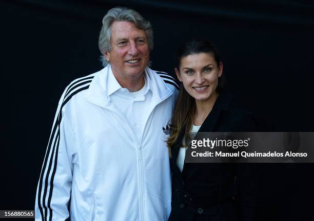 Dick Fosbury of the United States and Anna Chicherova of Russia pose during the preview day of the IAAF athlete of the year award at the IAAF...