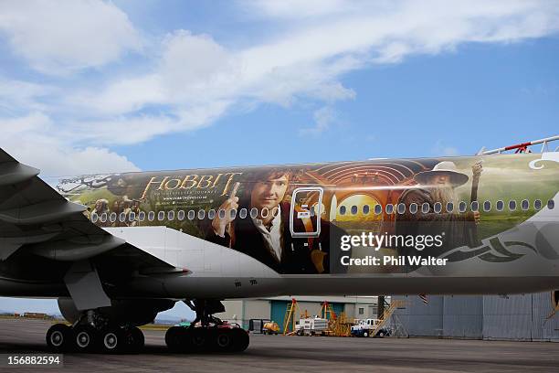 Air New Zealand unveils a 777-300 aircraft with imagery from The Hobbit ahead of the "The Hobbit: An Unexpected Journey" world premiere at Auckland...