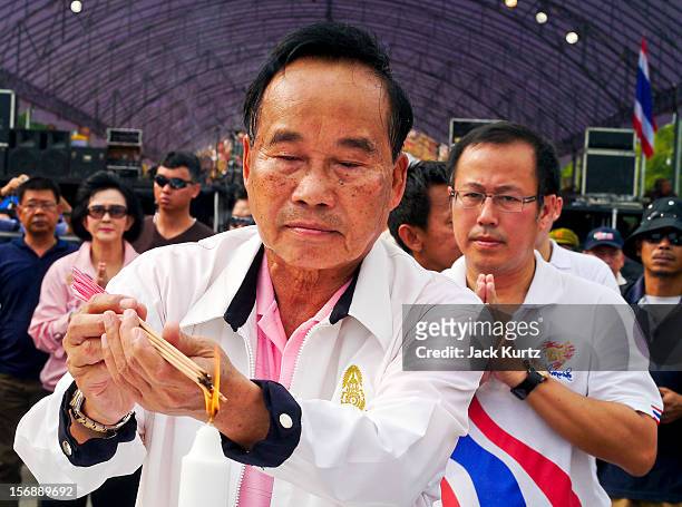 Gen Boonlert "Seh Ai" KaewprasitÊleader of Pitak Siam, participates in a Brahmin blessing ceremony during a large anti government protest on November...