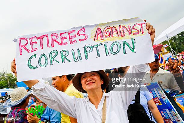 Thai anti-government protester marches during a large anti government protest on November 24, 2012 in Bangkok, Thailand. The Siam Pitak group, which...