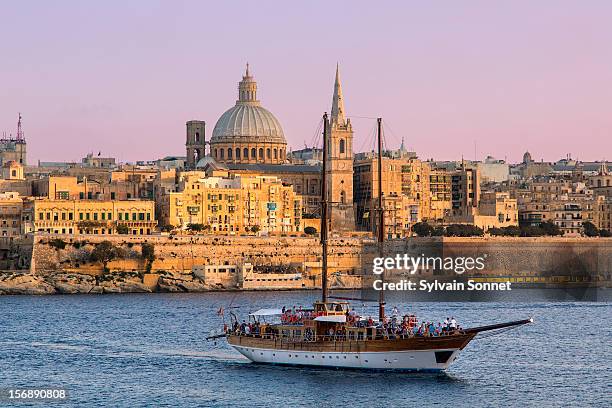 malta, valletta, skyline with st. paul's anglican - valetta stock pictures, royalty-free photos & images