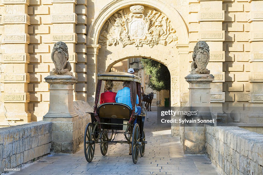 Malta, Mdina Gate with horse drawn