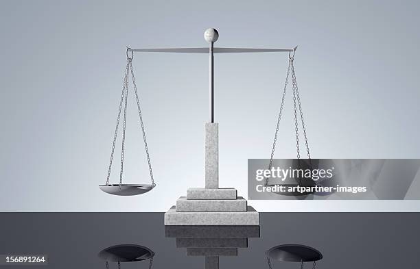 an empty scale in balance - justice stock pictures, royalty-free photos & images