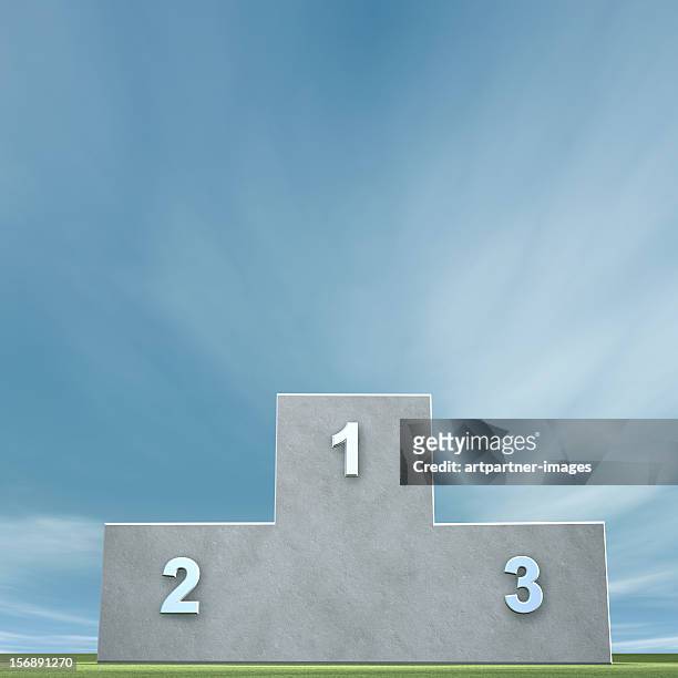 winners podium in front of a clear blue sky - winners podium foto e immagini stock