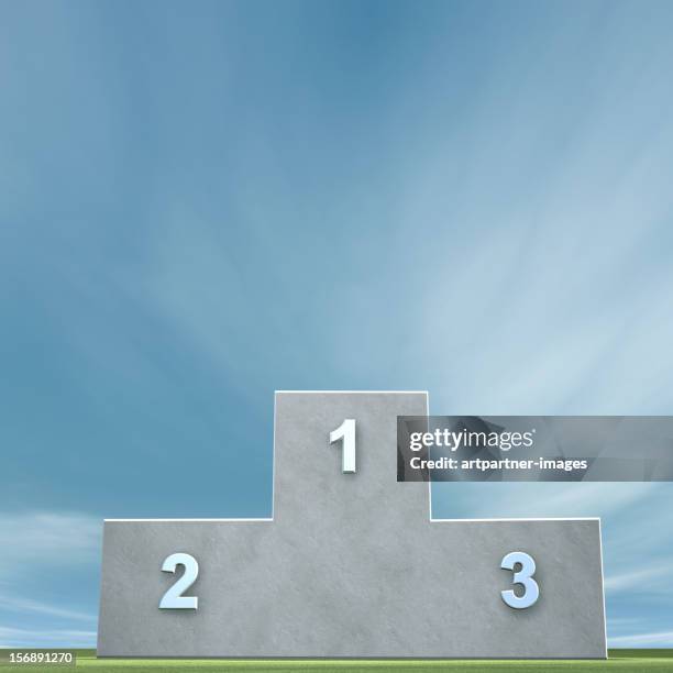 winners podium in front of a clear blue sky - second stock pictures, royalty-free photos & images