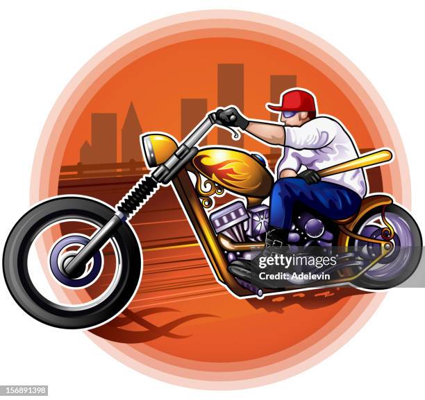 biker on chopper - motorcycle engine stock illustrations
