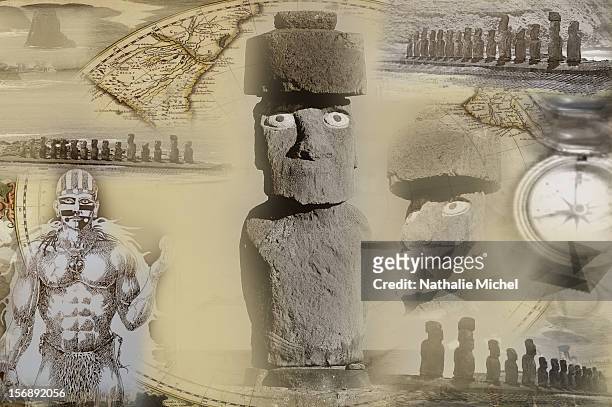 moai in easter island - モアイ像点のイラスト素材／クリップアート素材／マンガ素材／アイコン素材
