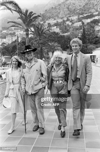 File picture taken on May 4, 1982 in Monaco, shows US actor Larry Hagman of the TV series "Dallas" posing with his wife Mag and children Heidi and...