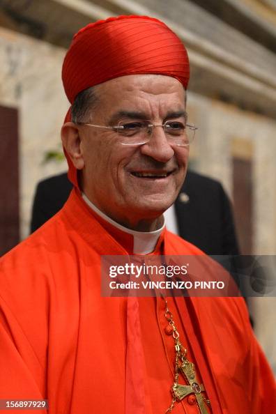 Lebanon's Bechara Boutros al-Rahi arrives to greet visitors during ...