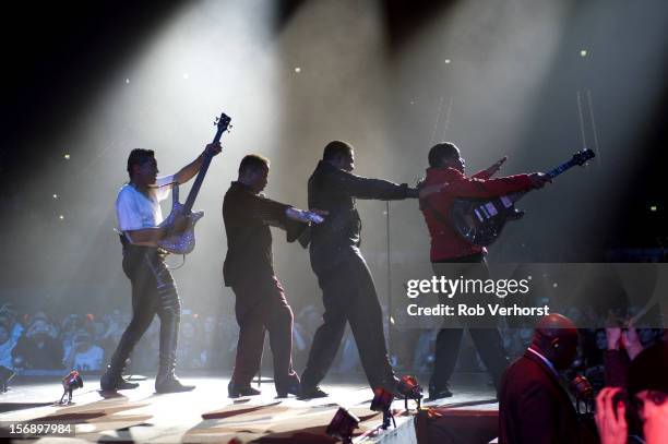 Jermaine Jackson, Marlon Jackson, Jackie Jackson and Tito Jackson of The Jacksons perform on stage at the Night Of The Proms Concert at Ahoy on...