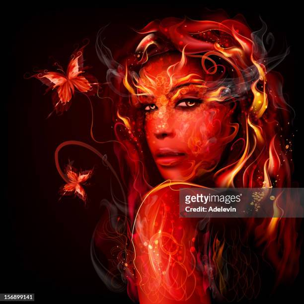 fire woman face - pinstripe stock illustrations