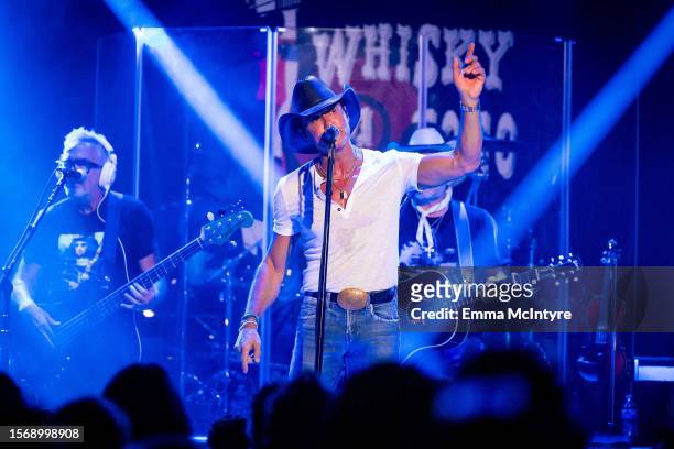 Tim McGraw performs onstage at a secret Standing Room Only show at Sunset Strip's Whisky A Go Go on July 24, 2023 in West Hollywood, California.