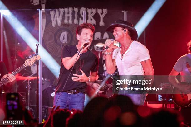 Richard Marx and Tim McGraw perform onstage at a secret Standing Room Only show at Sunset Strip's Whisky A Go Go on July 24, 2023 in West Hollywood,...