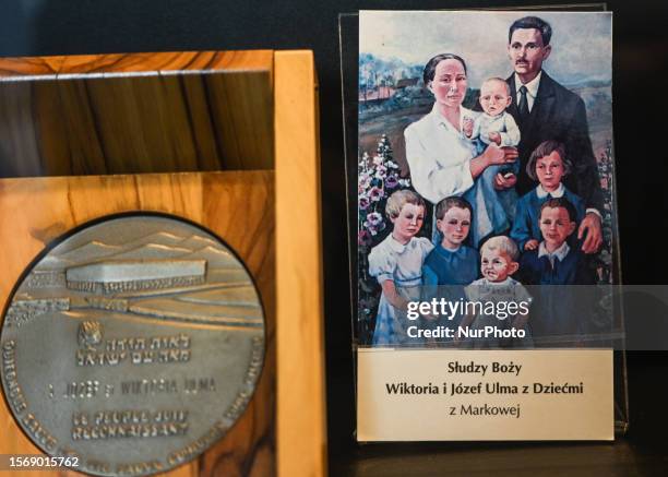 Commemorative picture of the Ulma family on dispay at the Markowa Ulma-Family Museum of Poles Who Saved Jews in World War II, seen on July 19, 2023....