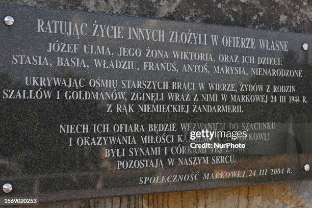 Monument to the Ulma Family at the Markowa Ulma-Family Museum of Poles Who Saved Jews in World War II, seen on July 19, 2023. In Markowa, Poland....