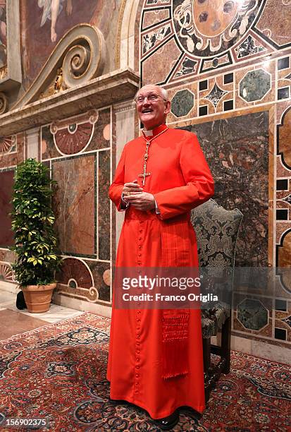 Newly appointed cardinal James M. Harvey poses during the courtesy visits at the Sala del Trono Hall at the end of the concistory held by Pope...