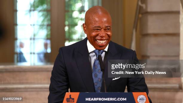 July 31: New York City Mayor Eric Adams speaks from the podium during his New York City Gun Violence Prevention Task Force released of "A Blueprint...