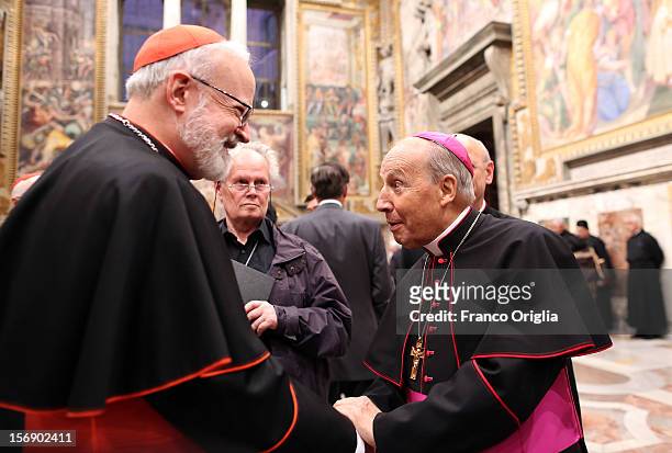 Cardinal Sean Patrick O'Malley , archbishop of Boston, greets Msgr Javier Echevarria Rodriguez , prelate of the Prelature of Opus Dei during the...