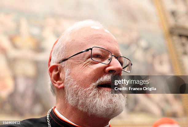 Cardinal Sean Patrick O'Malley , archbishop of Boston, attends the courtesy visits at the Sala del Trono Hall at the end of the concistory held by...