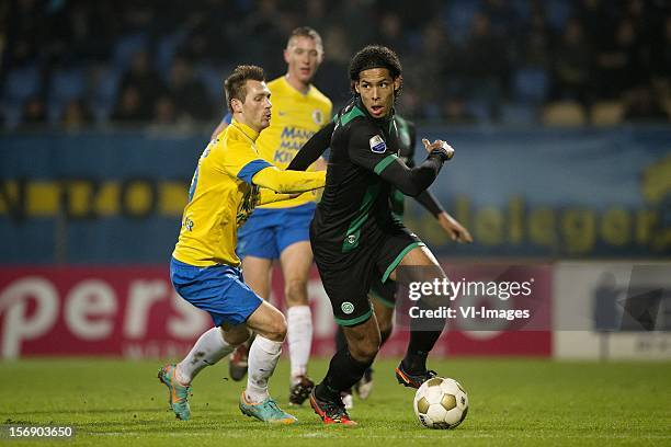 Teddy Chevalier of RKC Waalwijk, Virgil van Dijk of FC Groningen during the Dutch Eredivisie match between RKC Waalwijk and FC Groningen at the...