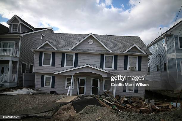 Homes damaged by Superstorm Sandy are deemed structurally unsafe to occupy, on November 24, 2012 in Ortley Beach, New Jersey. New Jersey Gov....