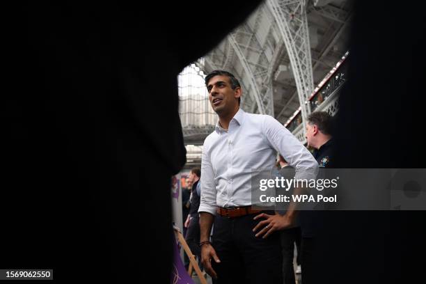 Britain's Prime Minister Rishi Sunak visits the Great British Beer Festival on August 1, 2023 in London, England.