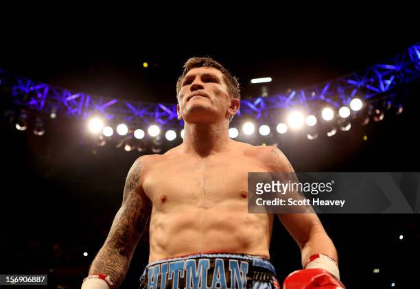 Ricky Hatton of Great Britain prior to his Welterweight bout with Vyacheslav Senchenko of Ukraine at the MEN Arena on November 24, 2012 in...