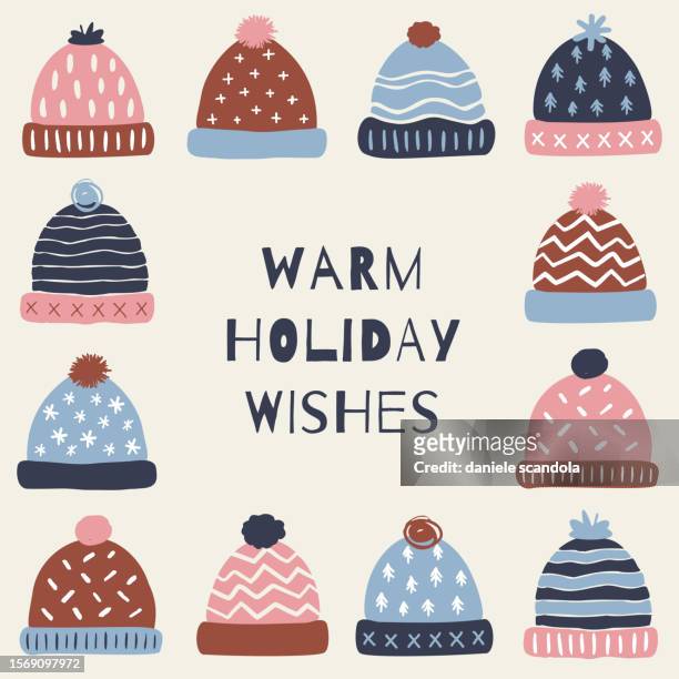 stockillustraties, clipart, cartoons en iconen met warm wishes. wool hats elements on white background. - kerstman cool