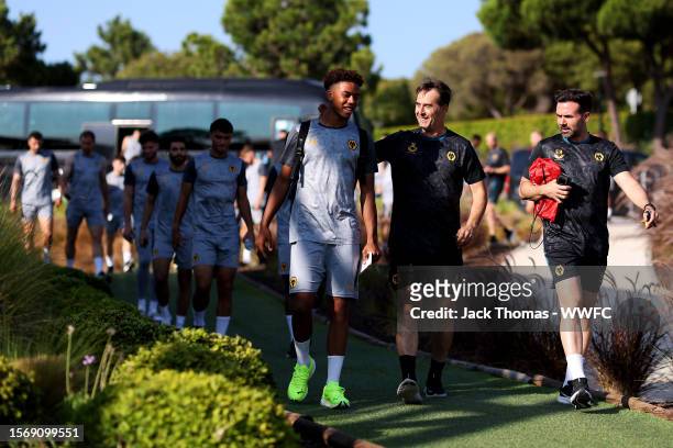 Ty Barnett and Julen Lopetegui, Manager of Wolverhampton Wanderers during a pre-season training camp on July 22, 2023 in Lagos, Portugal.