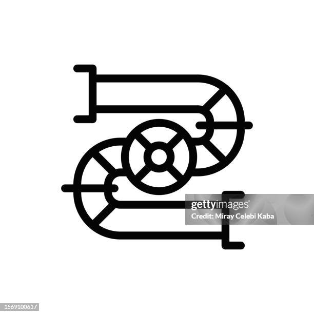gas pipeline, oil industry, line icon - oil pipeline truck stock illustrations