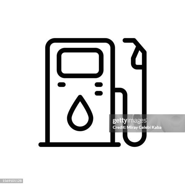 gas station, oil industry, line icon - oil pipeline truck stock illustrations