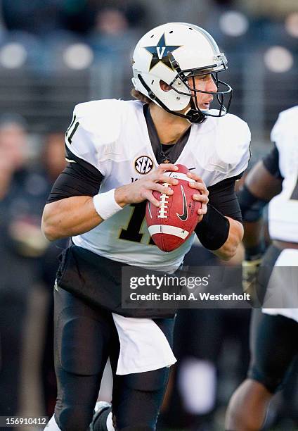 Vanderbilt Commodres quarterback Jordan Rodgers rolls out to his right looking to pass the ball during first quarter action against the Wake Forest...