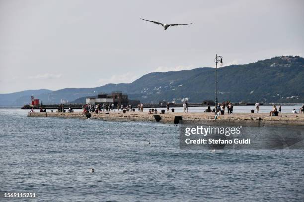 General view of people visits near of Molo Audace on July 22, 2023 in Trieste, Italy. Trieste is an Italian municipality of 198 168 inhabitants,...