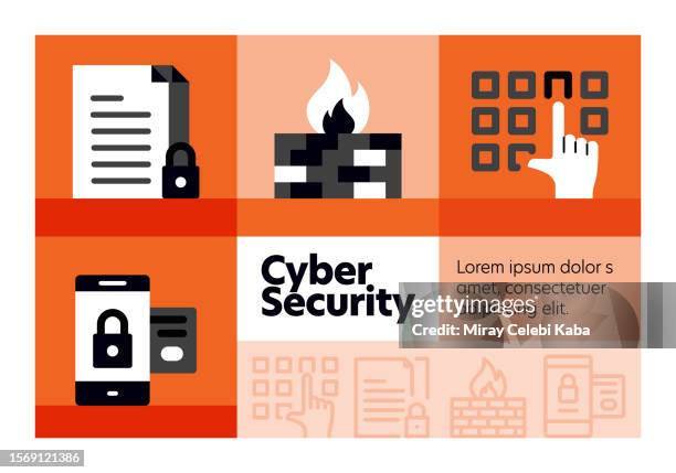 cyber security-liniensymbolsatz und bannerdesign. - pin eingabe stock-grafiken, -clipart, -cartoons und -symbole